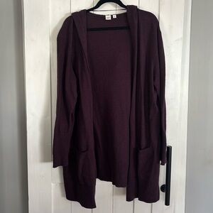 Gap - Long Hooded Cardigan Sweater - Eggplant